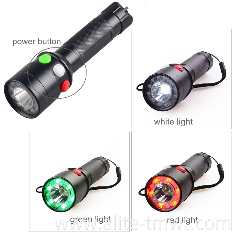 White Red Green LED Tricolor flashlight 18650 Rechargeable Railway Signal Lamp Torch